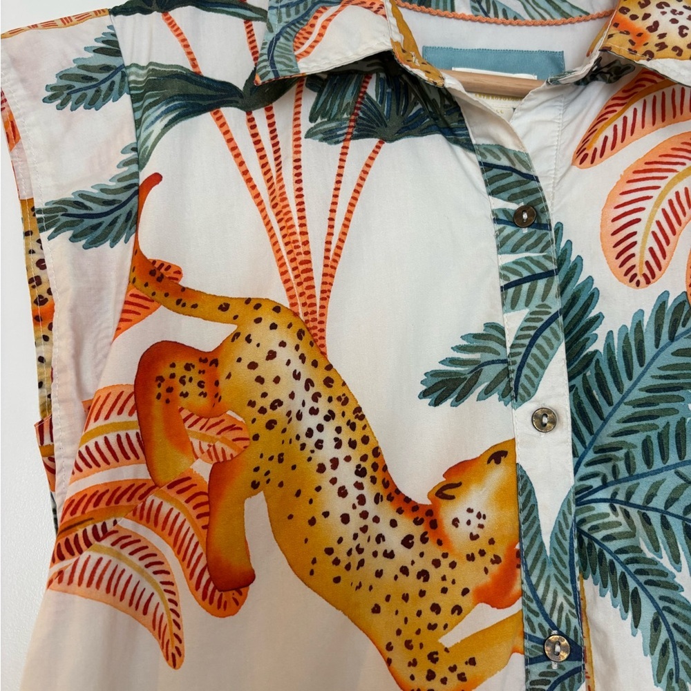 Anthropologie Maeve Lillian Cap-sleeve Jungle Leopard Midi Shirt Dress - Picture 5 of 10